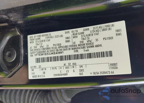 2018 Ford F-150 Lariat z USA, uszkodzony, nr VIN 1FTEW1E53JKE43991